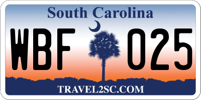 SC license plate WBF025