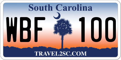 SC license plate WBF100