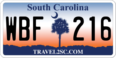 SC license plate WBF216