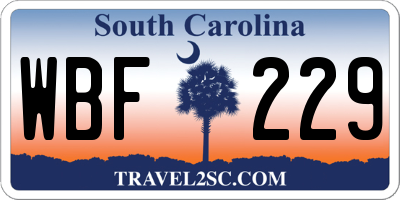 SC license plate WBF229