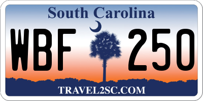 SC license plate WBF250