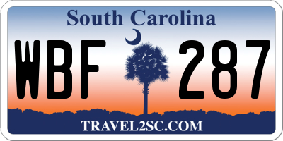 SC license plate WBF287