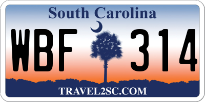 SC license plate WBF314