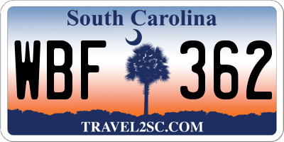 SC license plate WBF362
