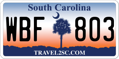 SC license plate WBF803