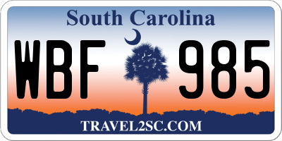 SC license plate WBF985