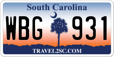 SC license plate WBG931