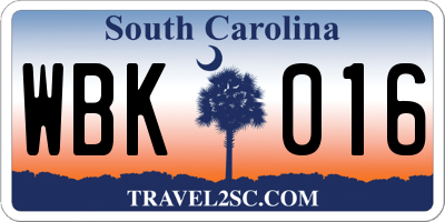 SC license plate WBK016