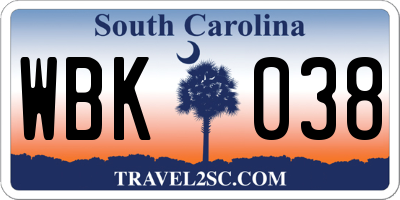 SC license plate WBK038