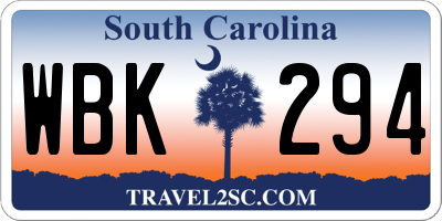 SC license plate WBK294