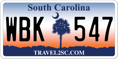 SC license plate WBK547