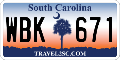 SC license plate WBK671