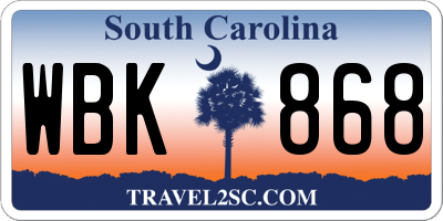 SC license plate WBK868