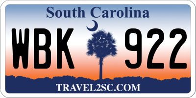 SC license plate WBK922