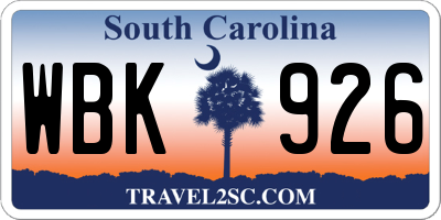 SC license plate WBK926