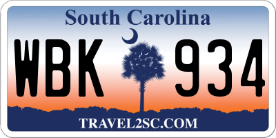 SC license plate WBK934