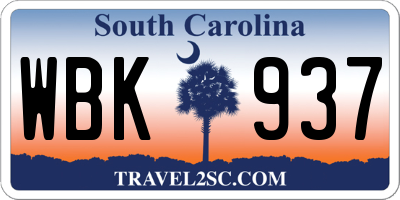 SC license plate WBK937
