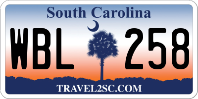 SC license plate WBL258