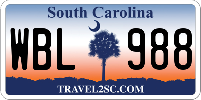 SC license plate WBL988
