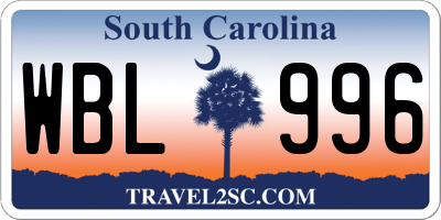 SC license plate WBL996