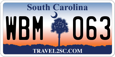 SC license plate WBM063