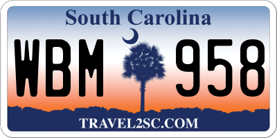 SC license plate WBM958