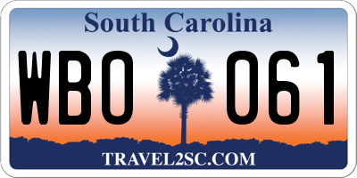 SC license plate WBO061