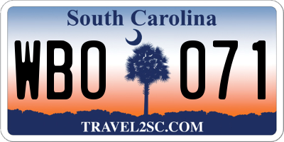 SC license plate WBO071
