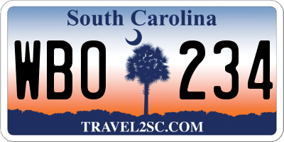 SC license plate WBO234