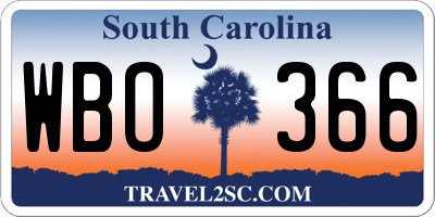 SC license plate WBO366