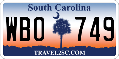 SC license plate WBO749