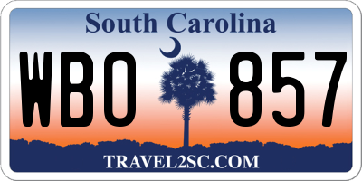 SC license plate WBO857