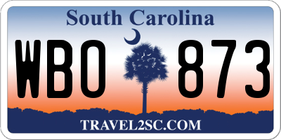 SC license plate WBO873