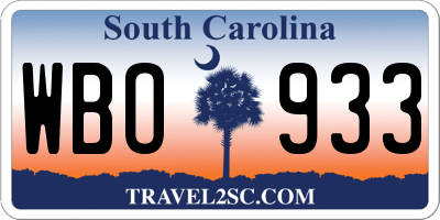 SC license plate WBO933