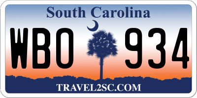 SC license plate WBO934