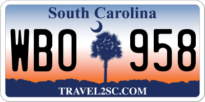 SC license plate WBO958