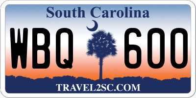 SC license plate WBQ600