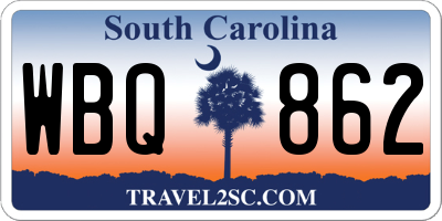 SC license plate WBQ862