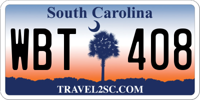 SC license plate WBT408