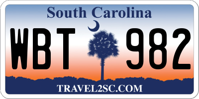 SC license plate WBT982