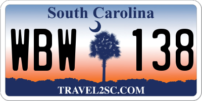 SC license plate WBW138