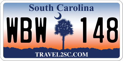 SC license plate WBW148