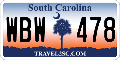 SC license plate WBW478
