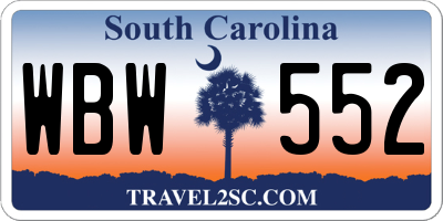 SC license plate WBW552