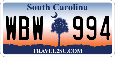 SC license plate WBW994