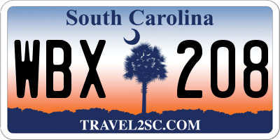 SC license plate WBX208