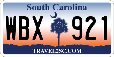 SC license plate WBX921