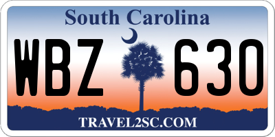 SC license plate WBZ630