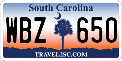 SC license plate WBZ650