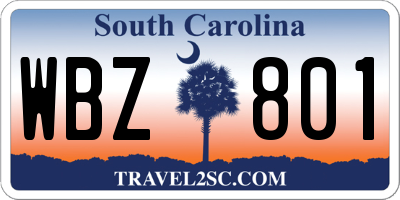 SC license plate WBZ801